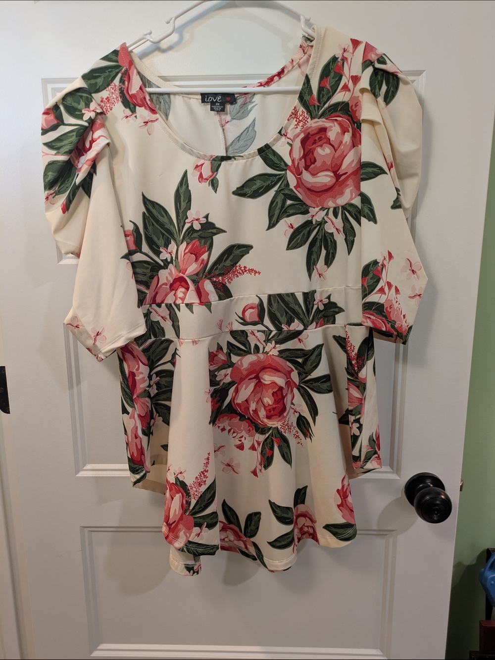 Love by Design Cream Floral Peplum Top